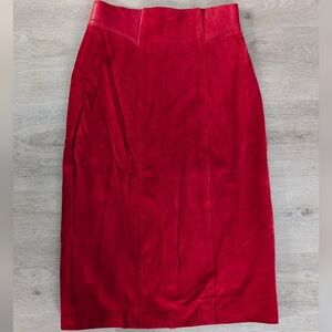 Vintage Danier Suede Leather Vibrant Red Pencil Midi Skirt Size 12